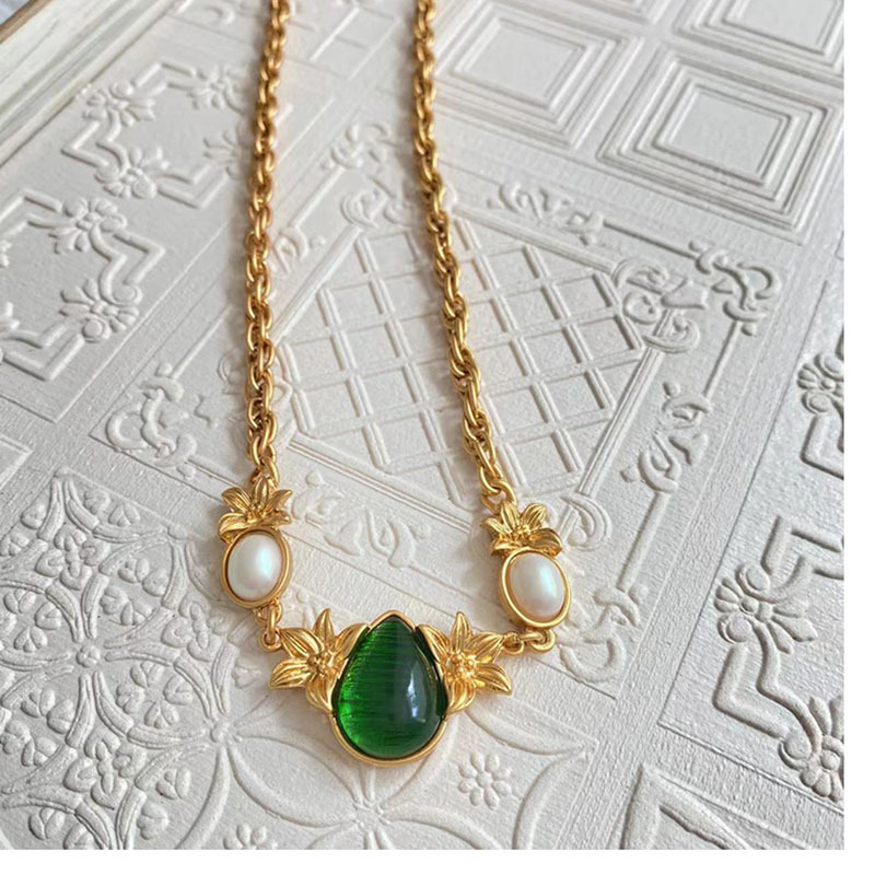 Retro Water Droplets Alloy Inlay Artificial Pearls Womenu0027S Necklace 1 Piece