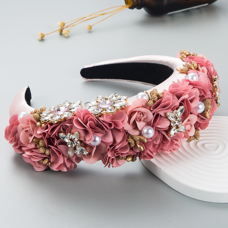 Fashion Flower Headband Rhinestones Sponge Wide Edge Hair Accessories display picture 5