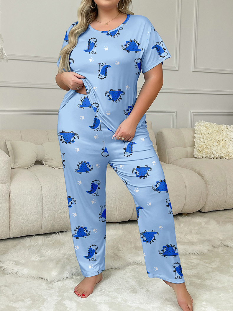 ChicShe Europäischer und Amerikanischer Cross-Border Herbst-Pyjama mit neuem Cartoon-Print für Damen, Kurzarm, lange Hose, lässiges Homewear-Set_voghion.com