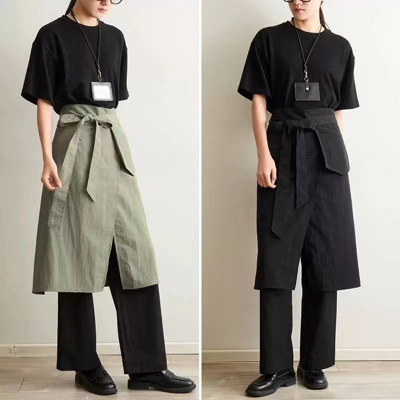 Japanese-Style Half Apron for Kitchen and Home Use, Water-Repellent and Stain-Resistant Half Apron for Catering and Work, Custom Printed Work Clothes