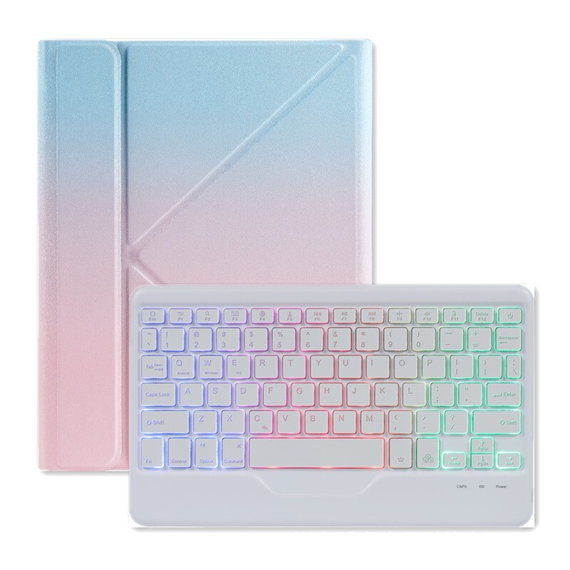 2024 new pro11 rainbow gradient bluetooth keyboard protective case 10.2 pen slot backlit split keyboard leather case