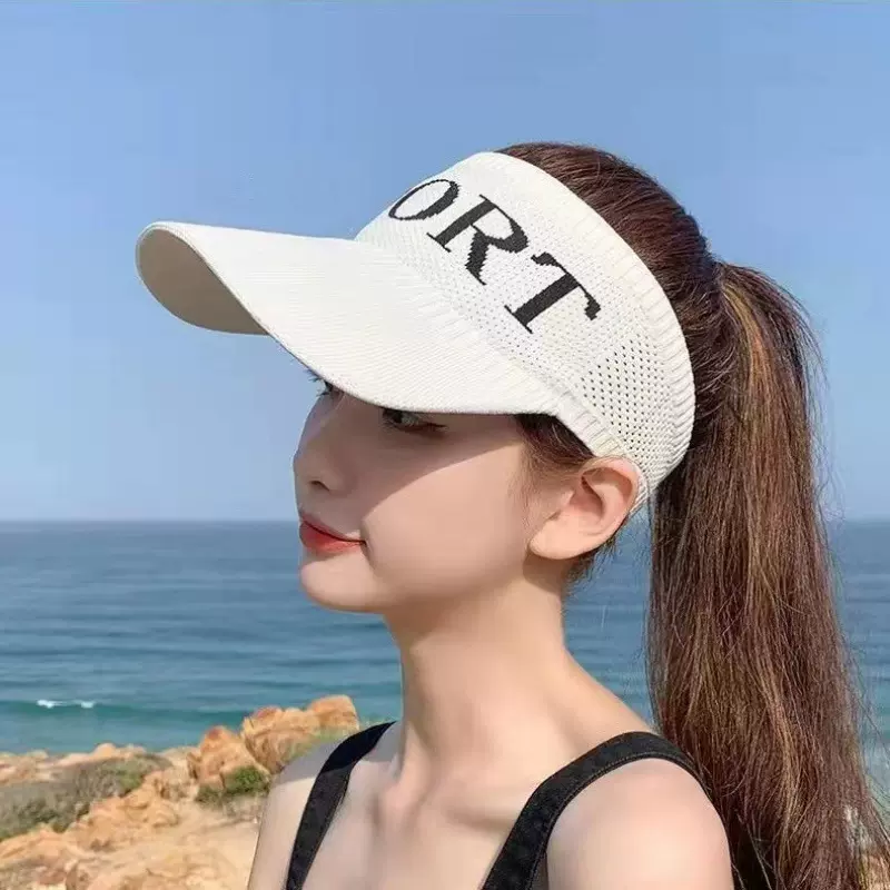 春夏季防晒空顶帽女户外运动遮阳帽针织帽跑步骑车鸭舌帽大帽檐