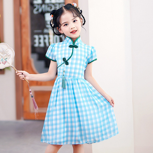 Children's cheongsam Chinese wind Oriental retro Qipao dress Cheongsam for Kids children's Chinese style restoring ancient ways is the little girl summer dress