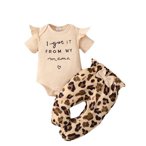 Amazon eBay Girls' Summer Cute Fashion Knit Three-Piece Set Short Sleeve Tunic Top Leopard Print Set