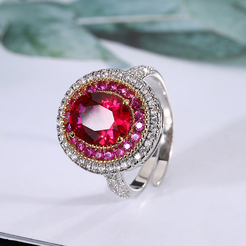 2024 Nuevo Zhuang Shengsheng Jewelry Simulación Corindón rojo Temperamento Retro Pigeon Egg Three Set 8*10-6-* 8