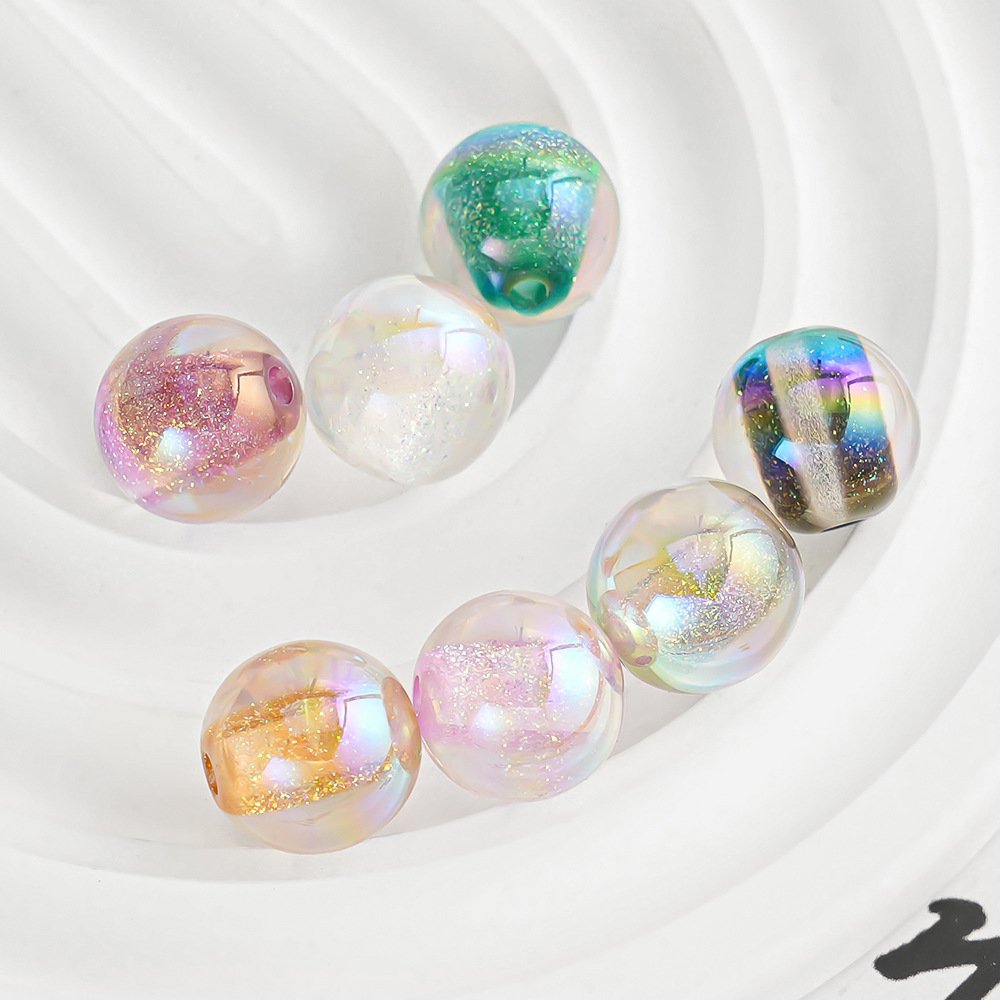 【20-30 piezas】Cuentas redondas de resina con forma de corazón, color dorado brillante, efecto atardecer, cuentas sueltas para hacer pulseras y cadenas para teléfono