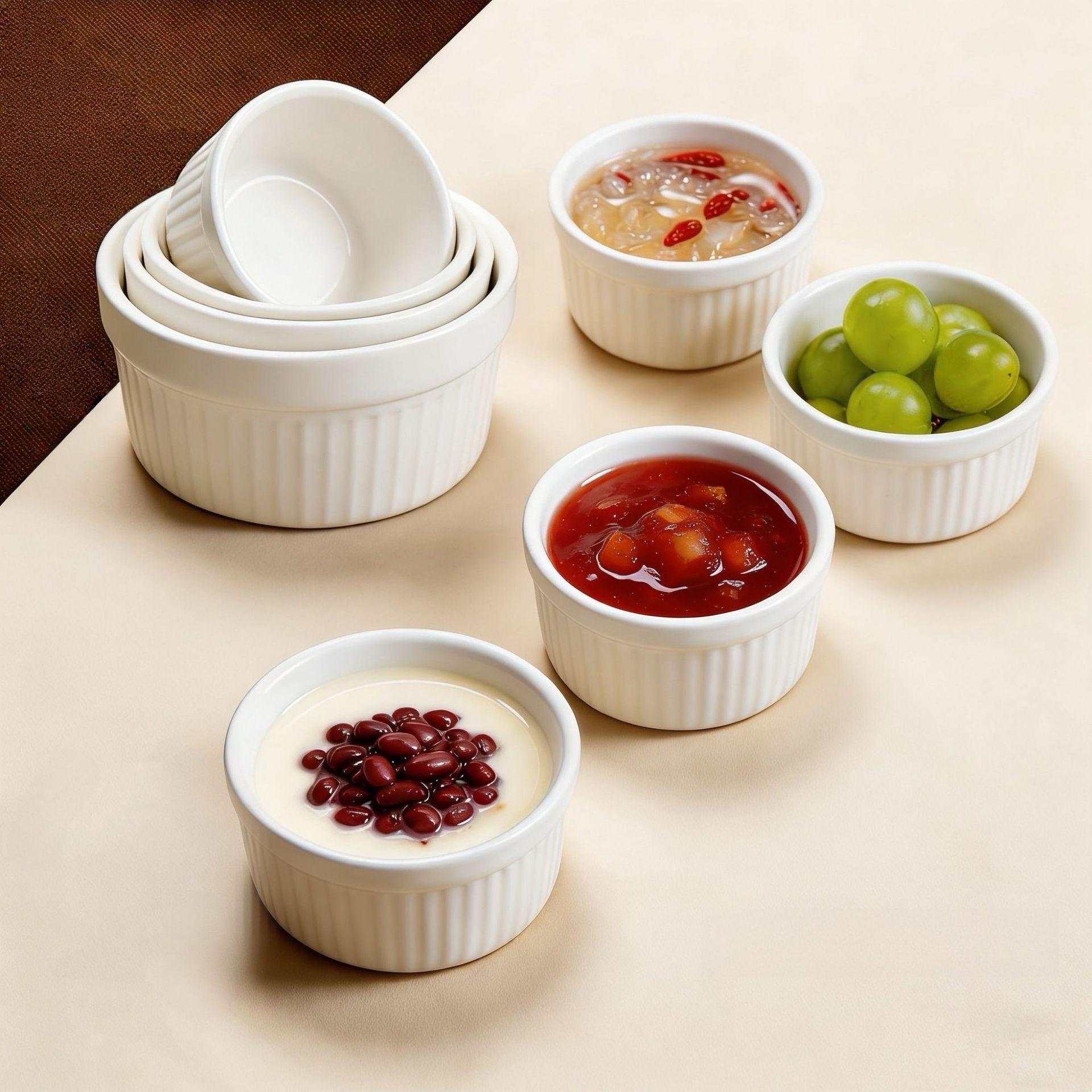 Tazas para pasteles al por mayor en stock, tazas de mimbre, cuencos para soufflé y pudín, cuencos redondos para huevos horneados, cuencos para hornear, cuencos de cerámica para mascotas.