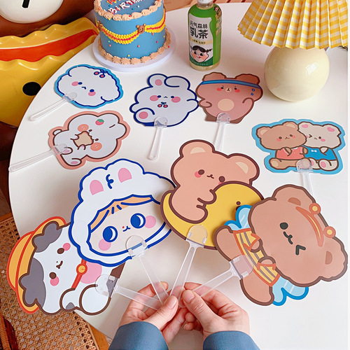 Original cartoon small fan summer cute advertising fan mini handle fan portable plastic fan hand fan new