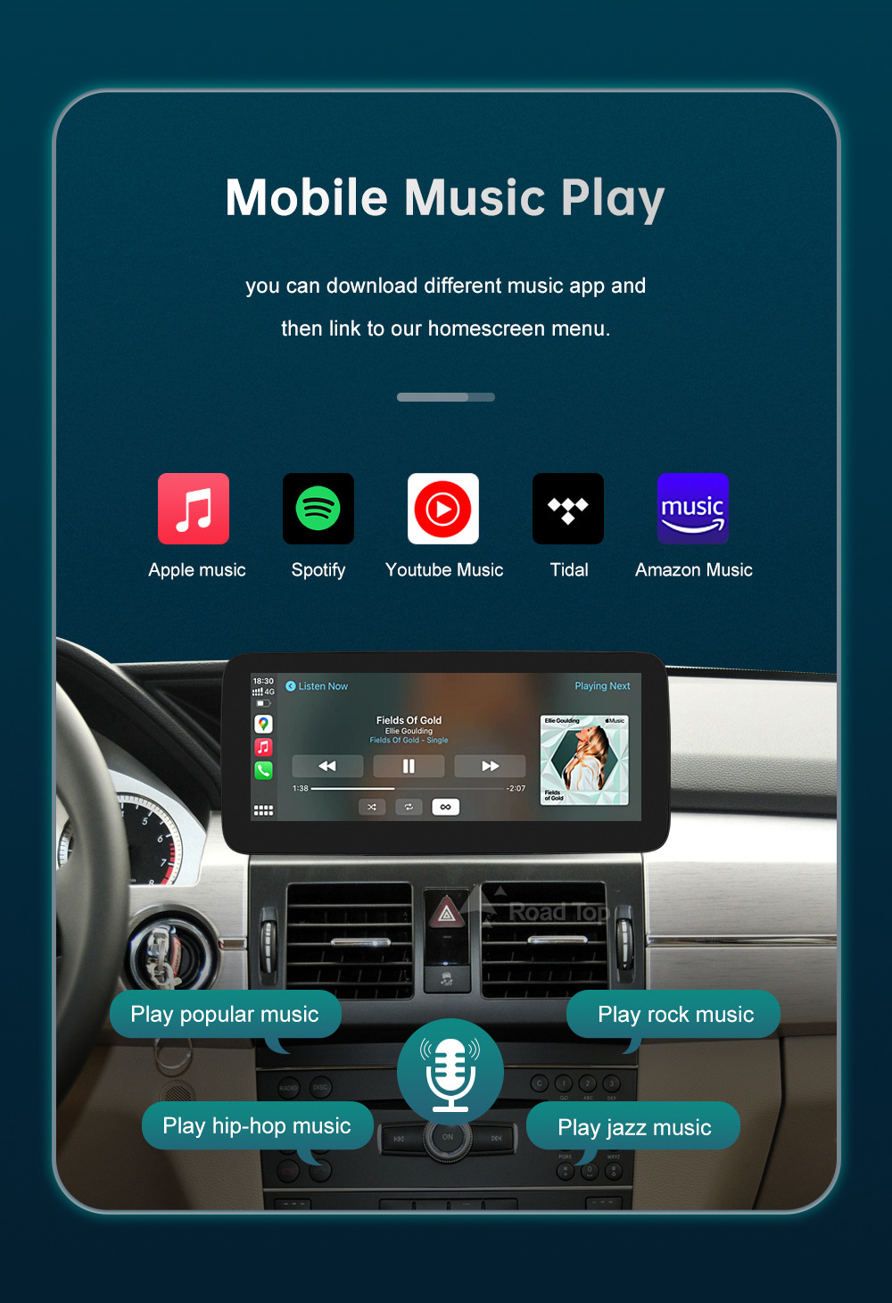 RoadTop Wireless CarPlay Screen For Mercedes-Benz GLK 2008-2012 NTG4.0 Display