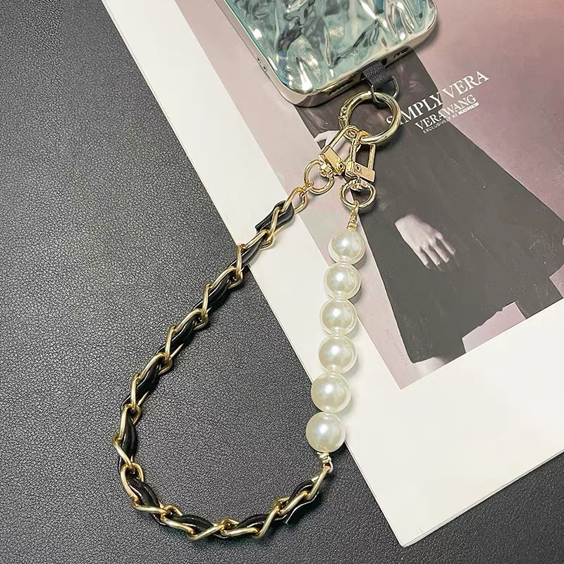 Alta calidad, pequeña fragancia, perla, cadena portátil, bolsa de cuero de metal, colgante, colgante, camioneta, muñeca, funda para teléfono móvil, cordón