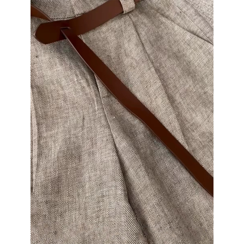 Quần culottes nữ ống rộng cạp cao vải linen phong cách Old Money mùa hè — Quần thời trang cũ chi tiết 5
