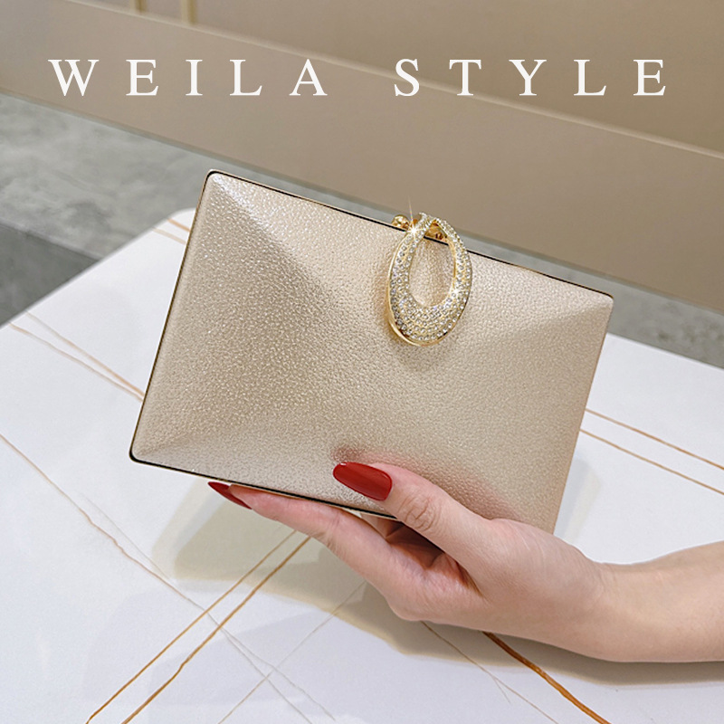 Champagnerfarbene Abendtasche Mit Strassverschluss Für Damen_voghion.com