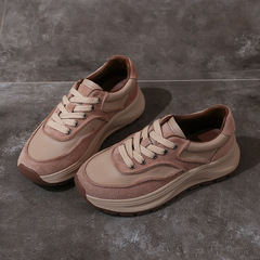 頭層牛皮復古阿甘鞋女厚底真皮老爹鞋防滑軟底運動女鞋皮面休閒鞋