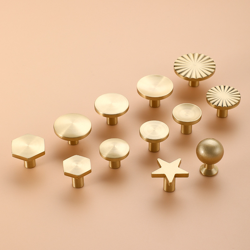 新中式北歐金色櫥櫃衣櫃門抽屜單孔小拉手黃銅櫃門實心拉手輕奢