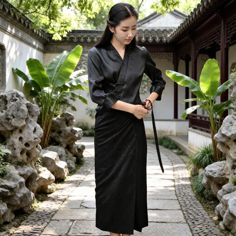 2026 Early Autumn New Chinese Style Women's Suit, Light National Style Women's Clothing, Chinese Style Spring and Autumn Slim Fit Hanfu Zen Two-Piece Set