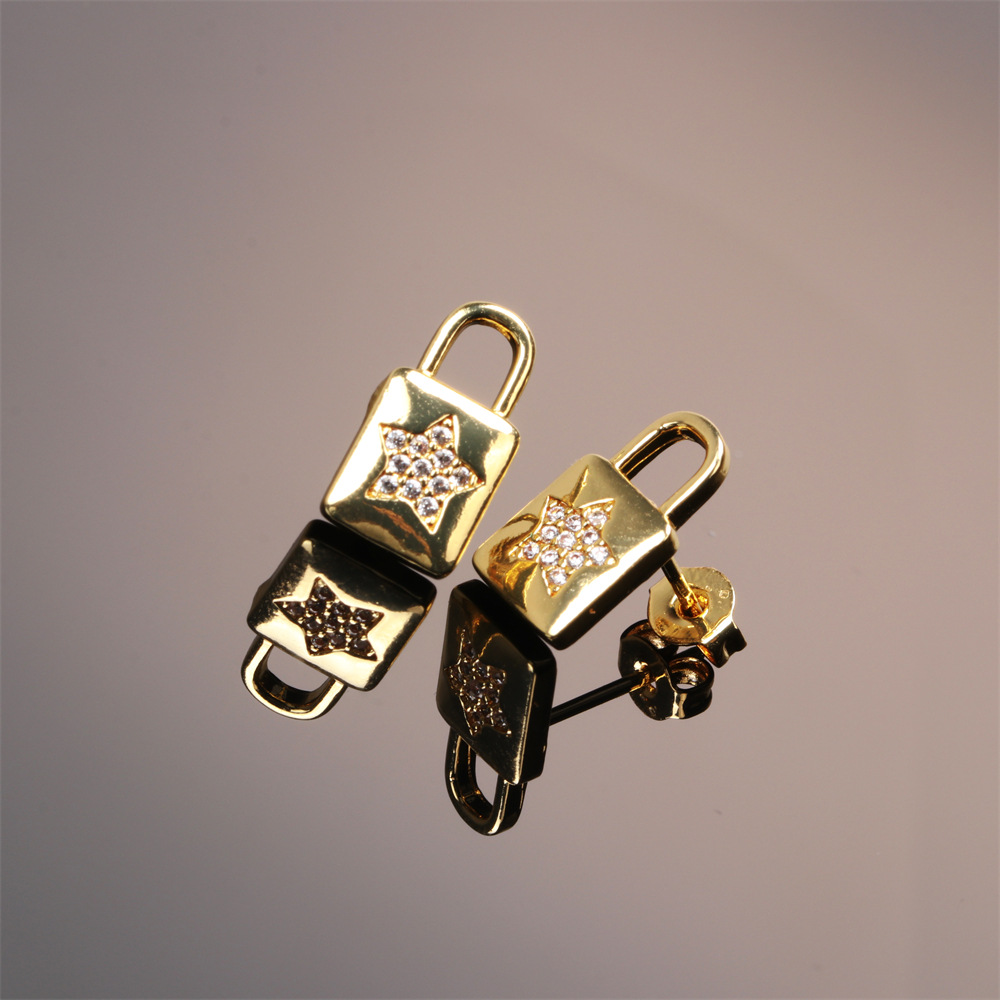 Mode Kupfer eingelegte Farbe Zirkonschloss geschnitzte Ohrringepicture20