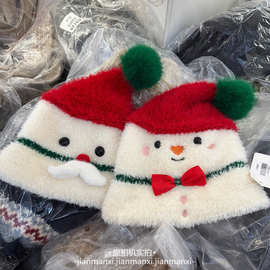 可爱圣诞节老人雪人毛绒套头帽女冬季保暖红色礼物成人拍照出片