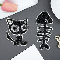新款小貓魚圖案水鑽燙鑽鞋帽包樹脂補丁貼布鑲鑽布貼服裝廠家批發