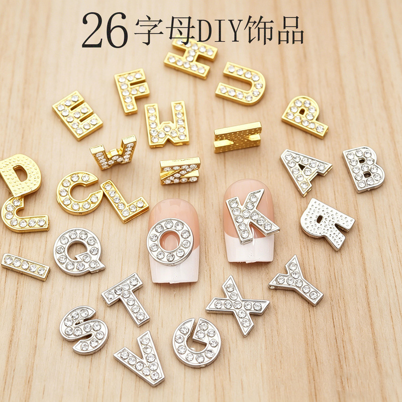 Nail Art Decorations 26 English Letters Full Rhinestone High-Quality DIY Accessories Versatile Nail Stickers Wholesale