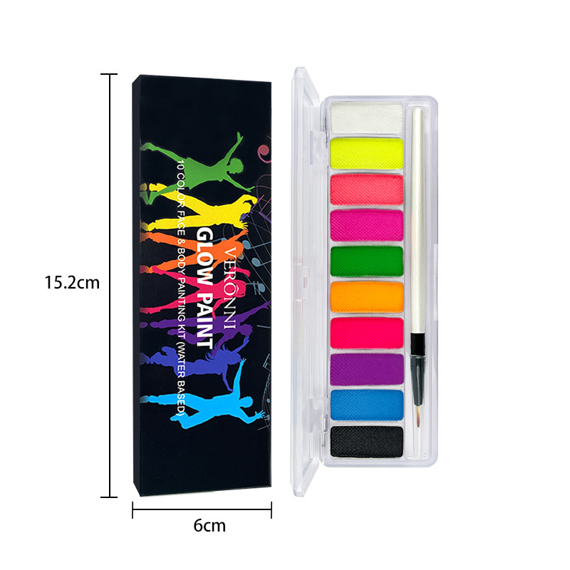 Cross-border 12-color fluorescente soluble en agua pintura corporal Cara color burlas maquillaje Copa Mundial ventiladores pintura al óleo
