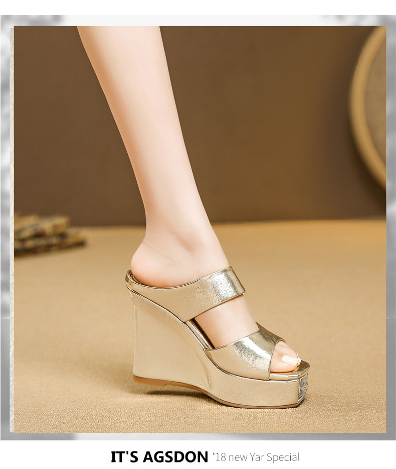 Sandal nữ quai ngang mũi vuông, gót siêu cao đế xuồng, kiểu miệng cá — vàng chi tiết 14