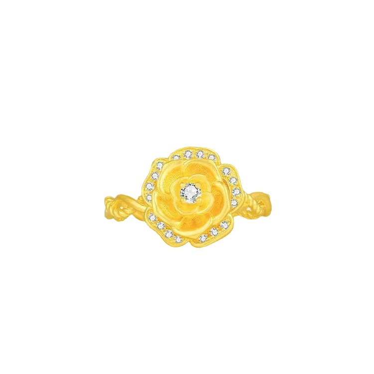 Gold Audrey Rose Ring Women Vietnam Sha Gold Fashion Diamond Rose Flower Opening Finger Ring Bracelet_voghion.com