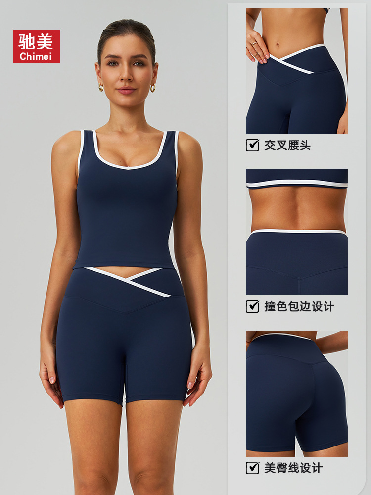 Pantalones cortos de yoga de cintura alta cruzada transfronteriza, desnudos apretados, pantalones cortos deportivos de alta cadera, pantalones de fitness de mujer, 8843