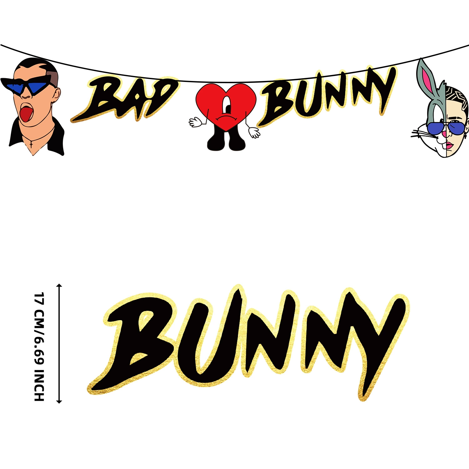 Праздничный баннер с изображением Bad Bunny Bad Rabbit Laqi Singer Black Rabbit, декоративный баннер-подвеска на день рождения