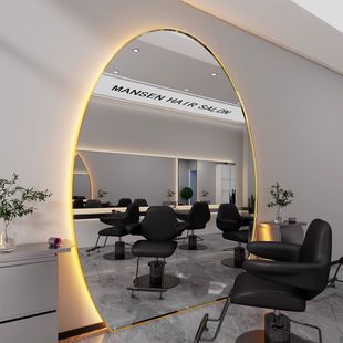Trendy Hair Salon Haircut Mirror Table Hair Salon Hairdressing Special Single-Sided Double-Sided Oval Floor Mirror with Light