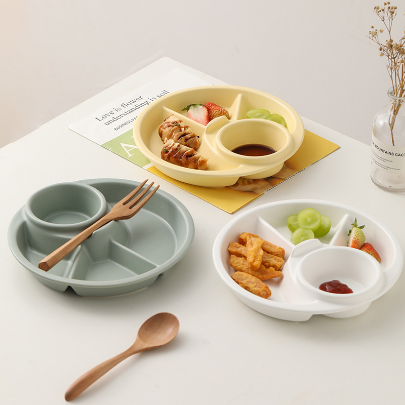 Cream Yellow ins Wind Fat Reduction Dinner Plate Split Plate One-person Ceramic Tableware Split Meal Quantitative Split Weight Loss Plate