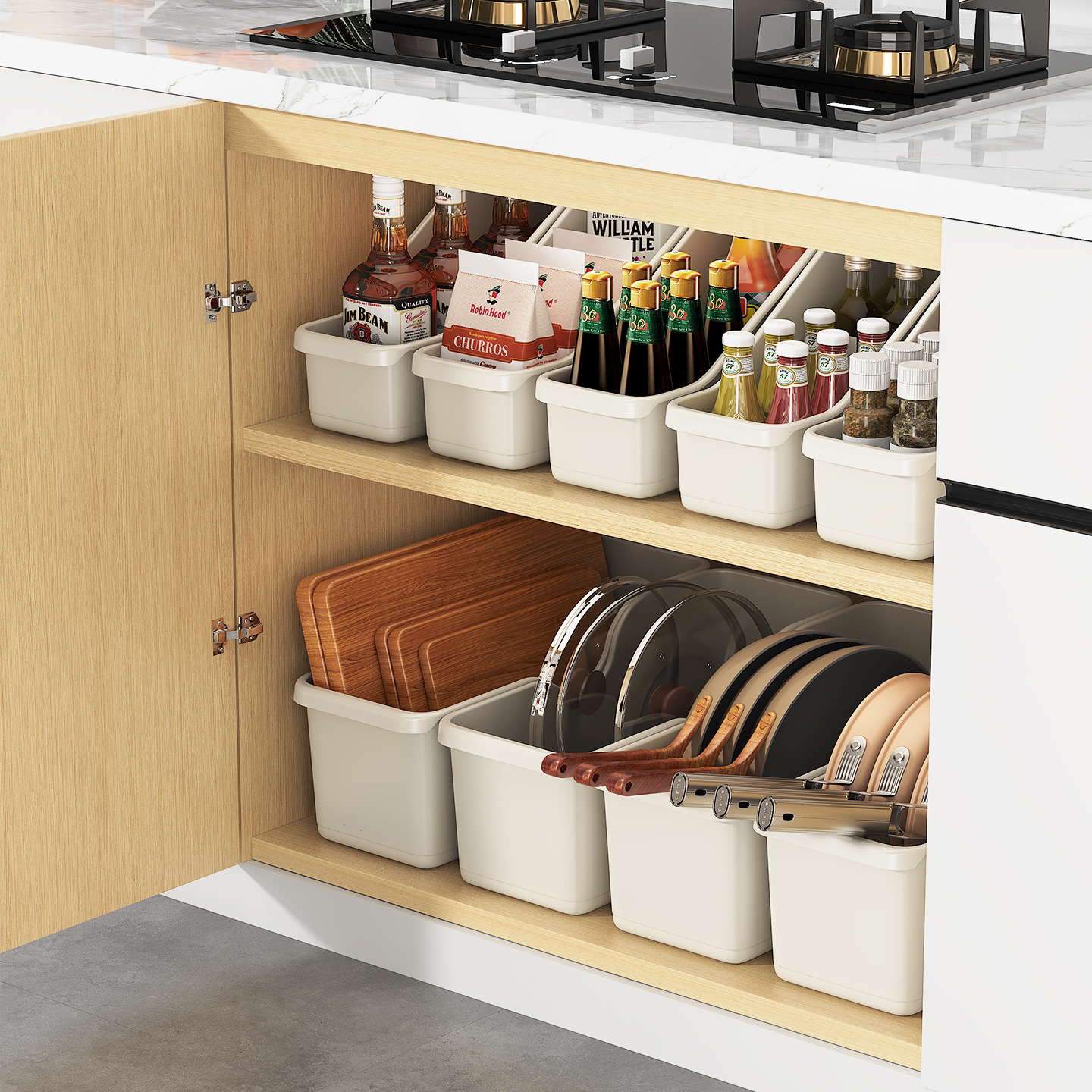 Kitchen Cabinet Storage Box Storage Basket with Wheels Refrigerator Countertop Utensil Organizer Rack for Miscellaneous Items