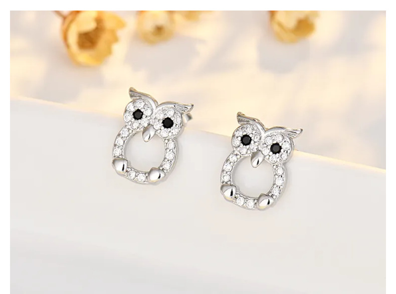 3g Weight Copper Ear Needle Material Zircon Inlay Material Ear Studs Classification 1 Pair Quantity Daily Occasion Copper Material Owl Pattern Women's Gender Cute, Sweet Style 1 Pair Cute Sweet Owl Copper Zircon Ear Studs 7