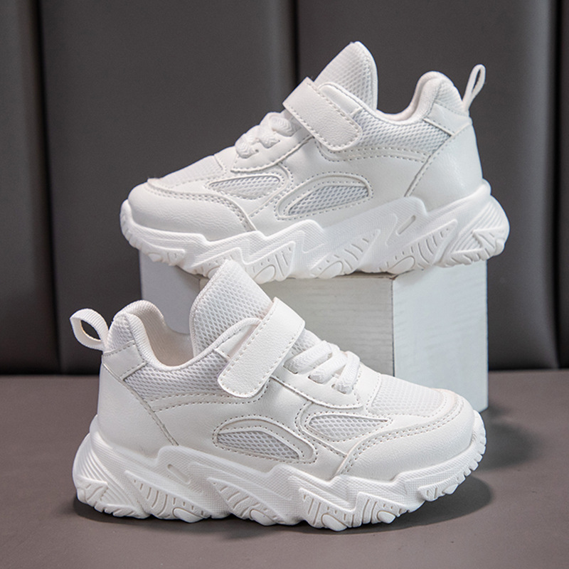 Children's white canvas shoes, girls' sporty shoes, new spring and autumn edition, trendy girl dad shoes, versatile soft sole, breathable mesh shoes