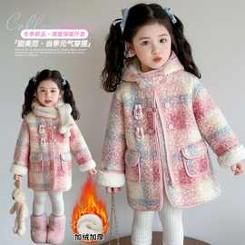女童外套秋冬款2025新款洋气宝宝皮毛一体冬季毛呢子大衣儿童冬装