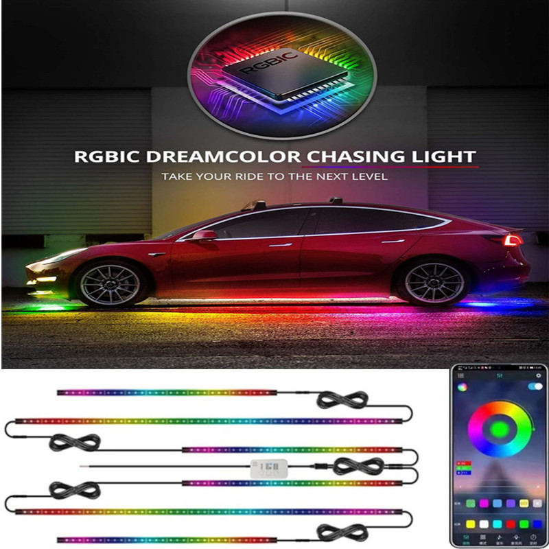 Luces de neón de colores fluidos de uno a seis colores, las más vendidas en el extranjero, para la parte inferior del coche, luces impermeables para el chasis del coche, luces ambientales