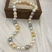 万能扣人造澳白南洋金仿防海水银蓝混彩白蝶皇后珍珠项链轻奢小众