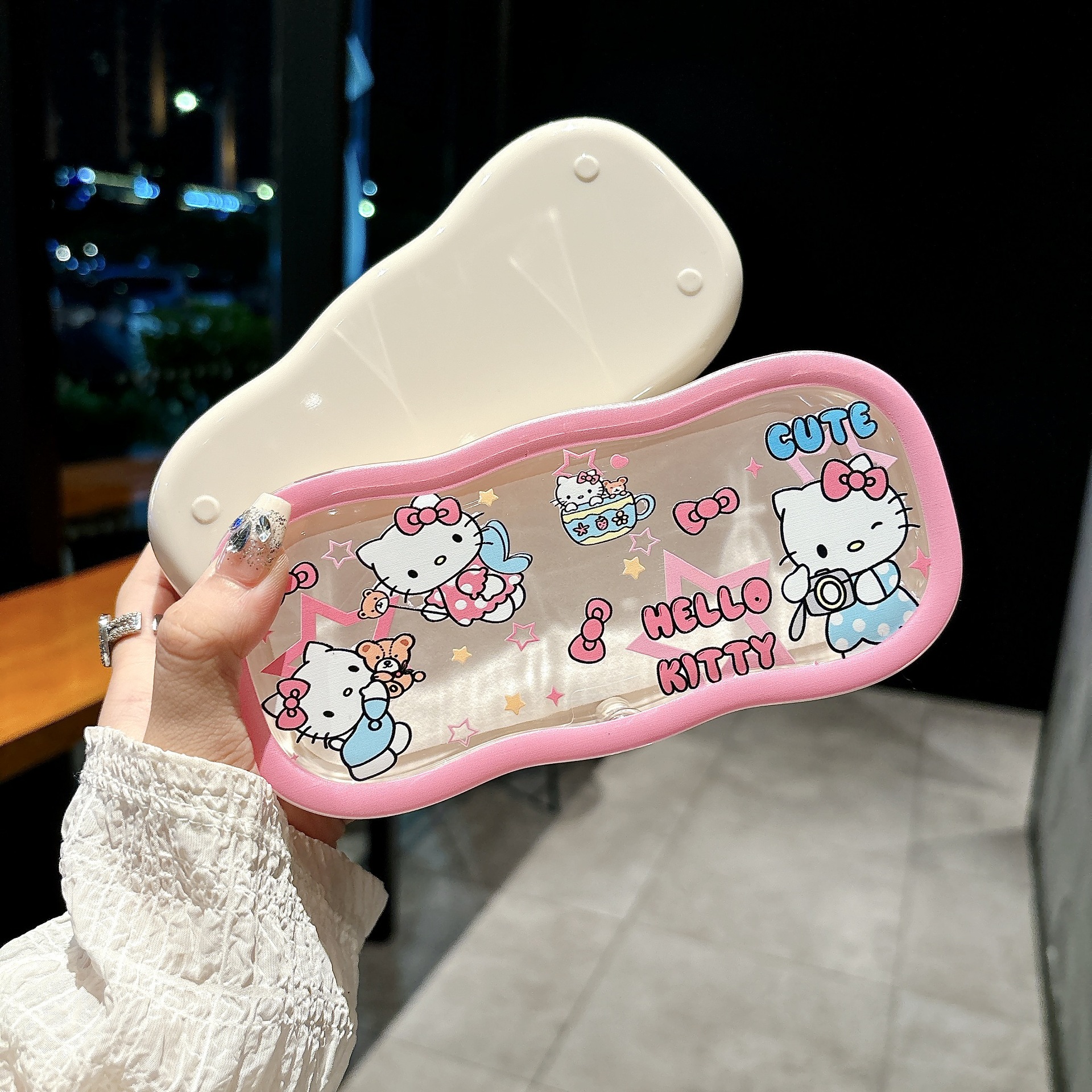 Caja de gafas transparentes de borde de la nube, alta sensación de almacenamiento portátil, niños, niños, niños, estudiantes, lindos, caja de gafas al por mayor