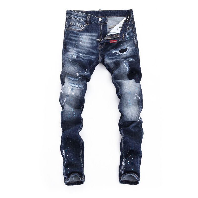 2022 Autumn and Winter Ripped Stretch Washed College Students' Small Feet Tight Nightclub Fashion Straight D2 Jeans Men's Pants 2022 Autumn and Winter Ripped Stretch Washed College Students' Small Feet Tight Nightclub Fashion Straight D2 Jeans Men's Pants