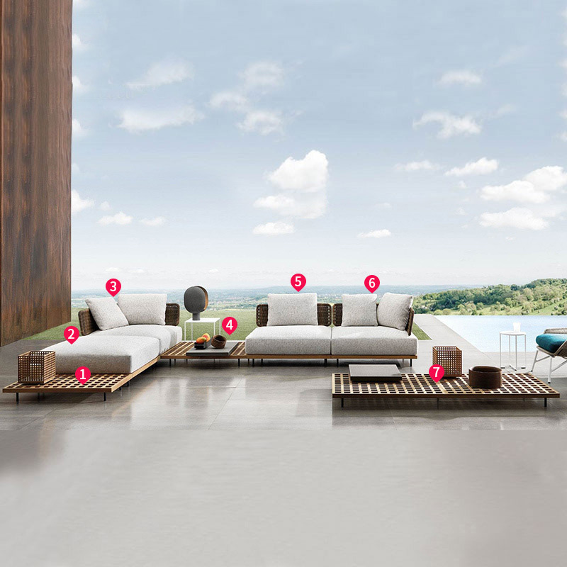 Sofá de madera maciza al aire libre patio Hotel ratán Villa ocio combinación jardín modelo muebles