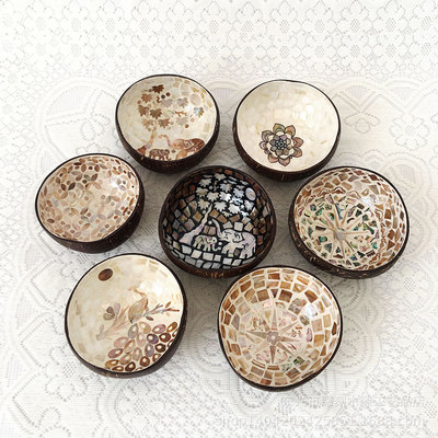 批發越南玄關鑰匙收納盤天然椰殼碗貝殼椰子碗居家裝收納手工擺件