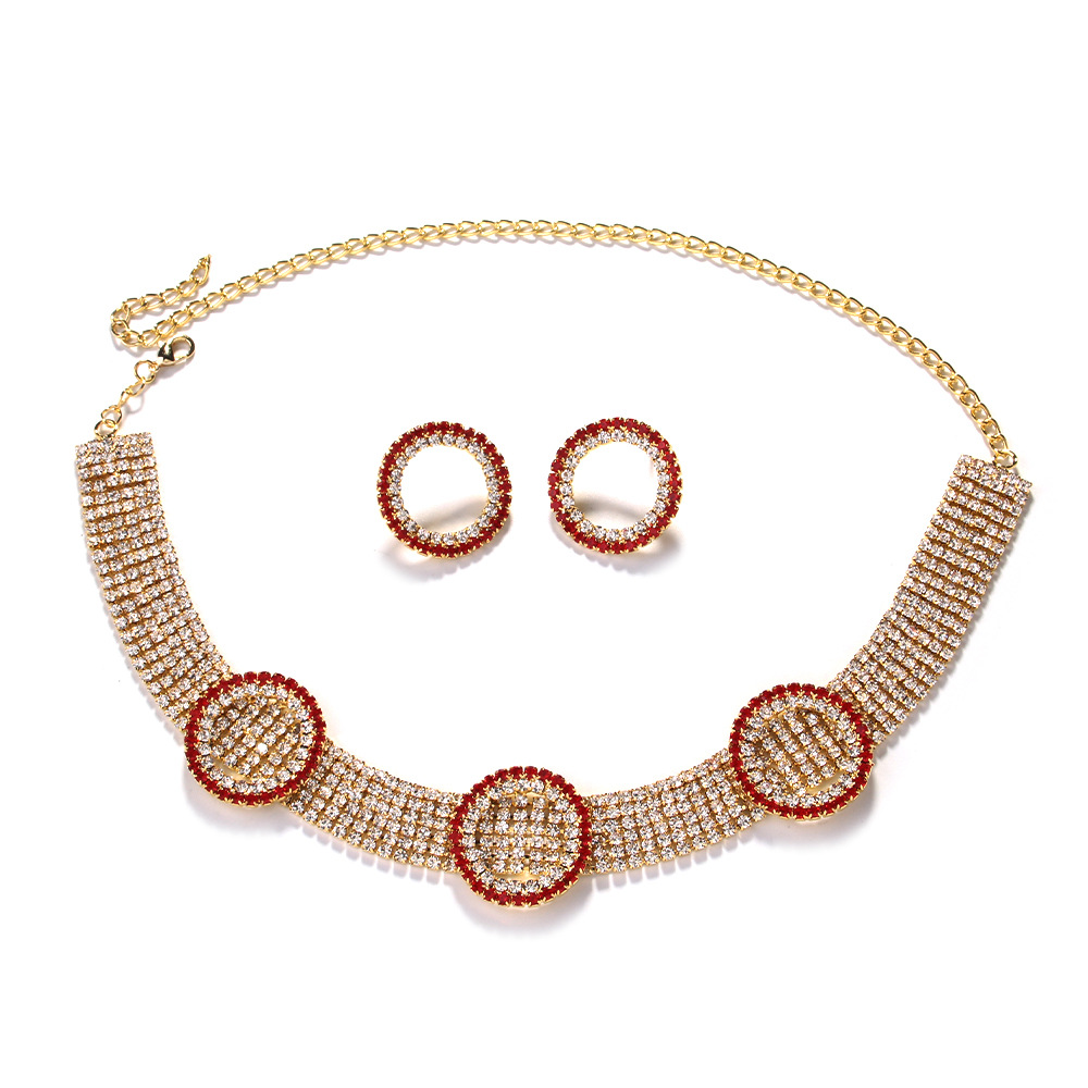 Nueva moda círculo en forma de traje de joyería de alto grado rhinestone collar accesorios simples para las mujeres conjunto de joyas