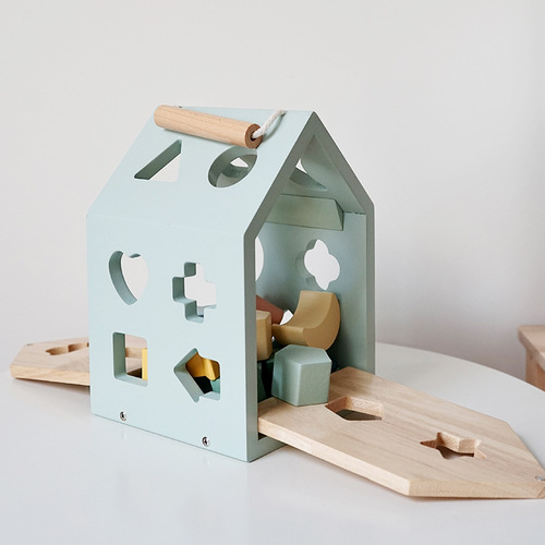 Baby Handheld Cartoon Farm Smart House Animal Shape Knock Ball Storage Blocks Assembly Matching Wooden Toy