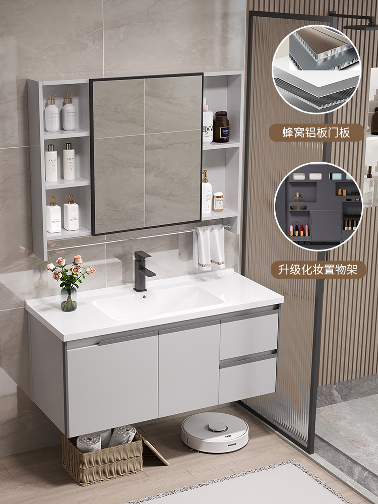 Mueble de baño de aluminio espacio simple lavado a mano combinación de gabinete lavabo de baño lavabo decoración del hogar integrado piscina de fideos de cerámica
