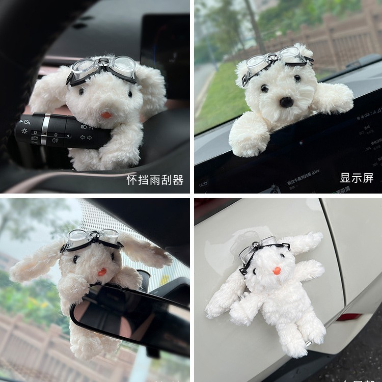 Coches de brazo decoración orejas de conejo muñeca de peluche en la consola central espejo retrovisor limpiaparabrisas maletero adornos mujeres