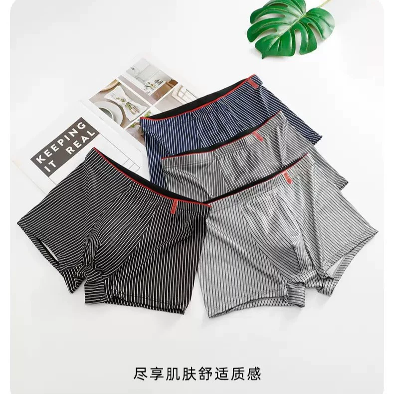 Мужское нижнее белье в полоску, антибактериальное, дышащее, свободного кроя, спортивные боксеры больших размеров, оптом, дышащие, антибактериальные.
