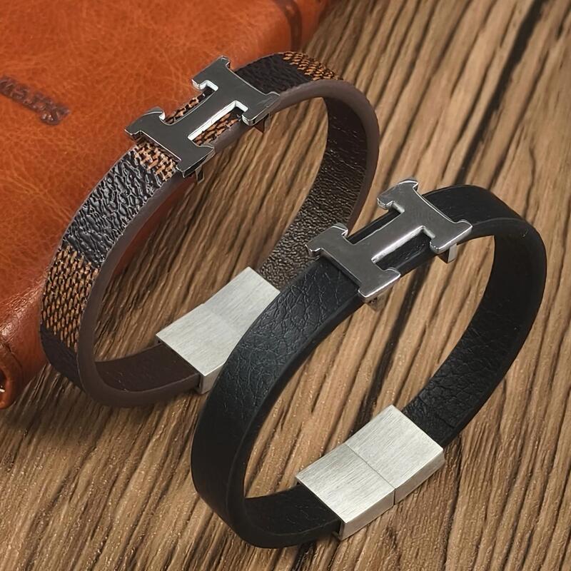 Cross-Border European and American Fashion Stainless Steel H-Shaped Bracelet for Men and Women, Handmade Couple Bracelet with Chinese Style