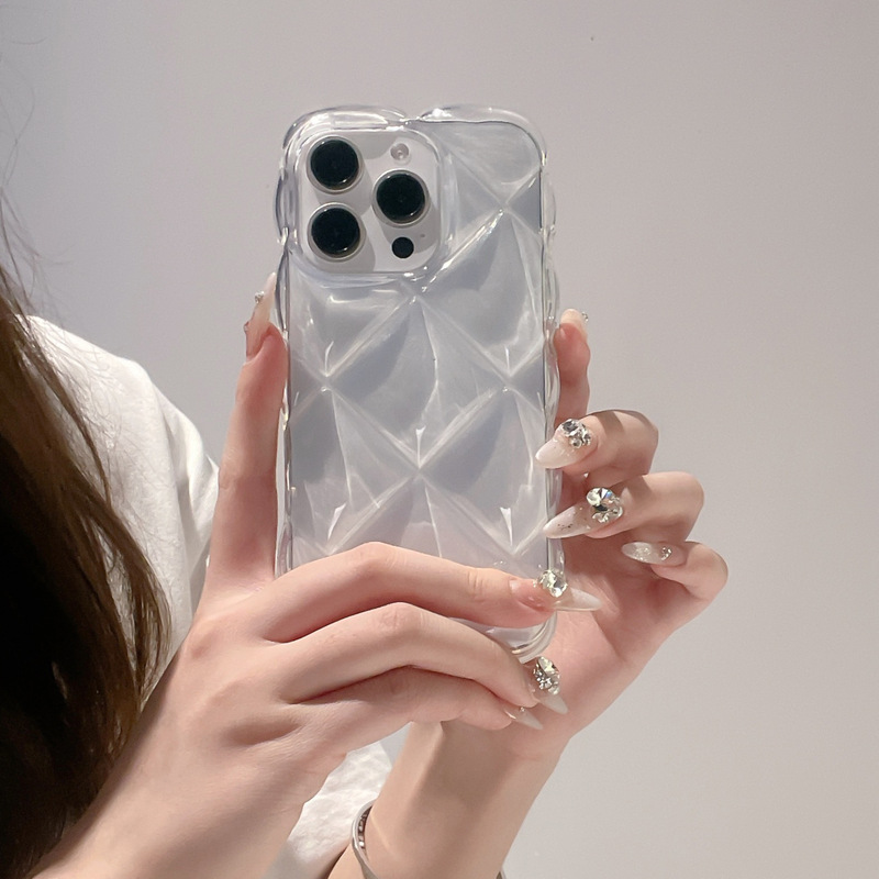 Tpu Soft Shell Three-Dimensional Transparent Rhombus Pattern Iphone16 Apple 15 Suitable for 17/18Pro Max Mobile Phone Case 11 Tpu Soft Shell Three-Dimensional Transparent Rhombus Pattern Iphone16 Apple 15 Suitable for 17/18Pro Max Mobile Phone Case 11
