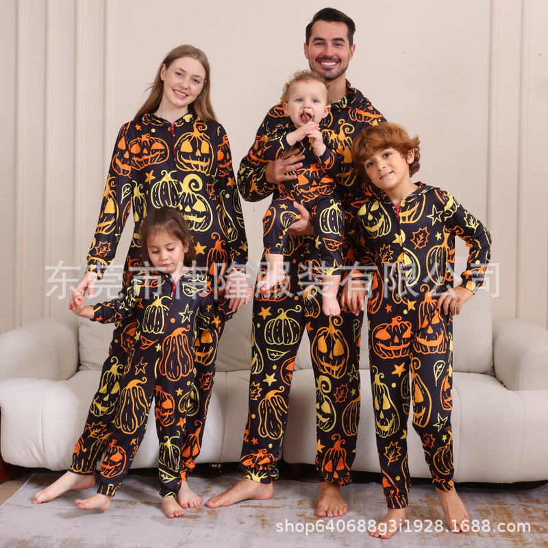2024 クロスボーダーヨーロッパとアメリカの男の子と女の子の婦人服男性のハロウィンクリスマス家族親子ワンピースパジャマ|undefined
