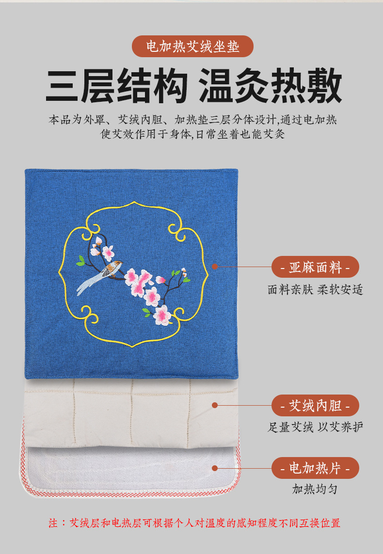Electric Moxa Seat Cushion with 500g Mugwort Leaf Filling Warm Hip Sitting Pad for Office and Home Use specifications