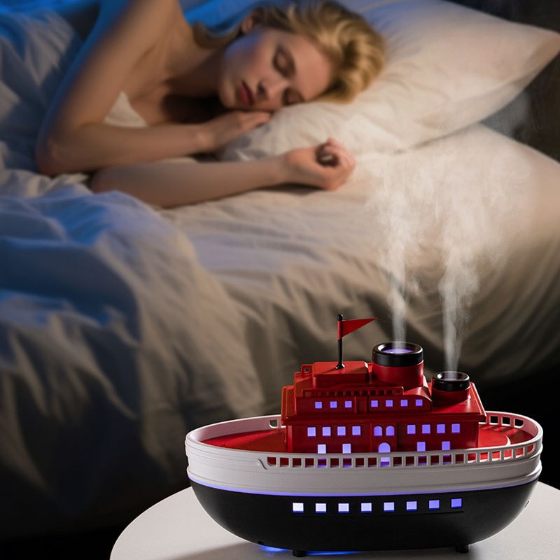 Difusor de Aroma con Forma de Barco Simulado para Escritorio, Difusor de Aceites Esenciales con Pulverizador Inteligente Creativo, Humidificador al por Mayor de 5V con Fragancia
